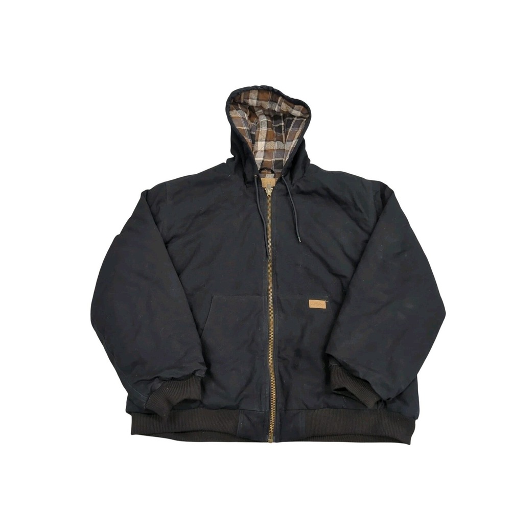 Pacific Trail Black Heavyweight Canvas Hooded Work Jacket Plaid Flannel Lined XL